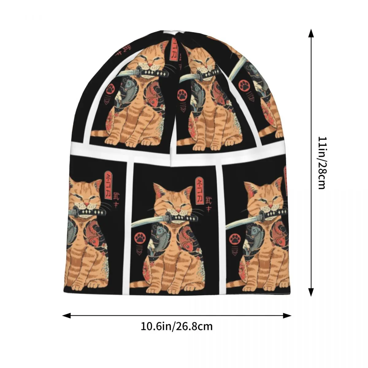 Catana Cats Retro Samurai Yakuza Holder Warm Knitted Cap Hip Hop Bonnet Hat Autumn Winter Outdoor Beanies Hats for Men Women