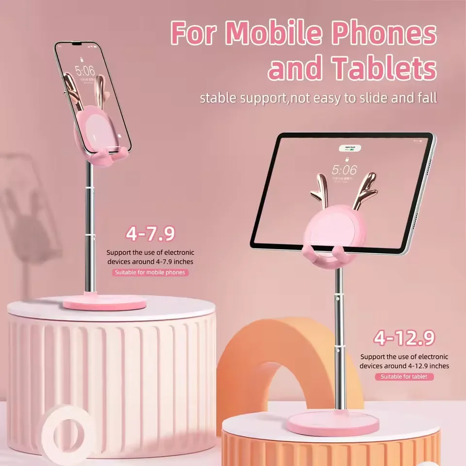 Adjustable Tablet Stand Cute Deer Phone Stand Universal Desktop Phone Holder for 4-12.7'' Phone&Tablet&Pad&iPad Angle&Height