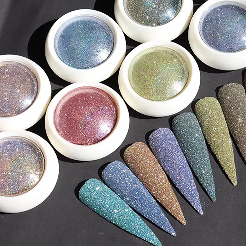 NEW 8Colors/Set Rainbow Glitter Fine-Ultra reflection Glitter Powder ,Reflective Nail Glitter Powder Holographic Nail Dust-BDF10