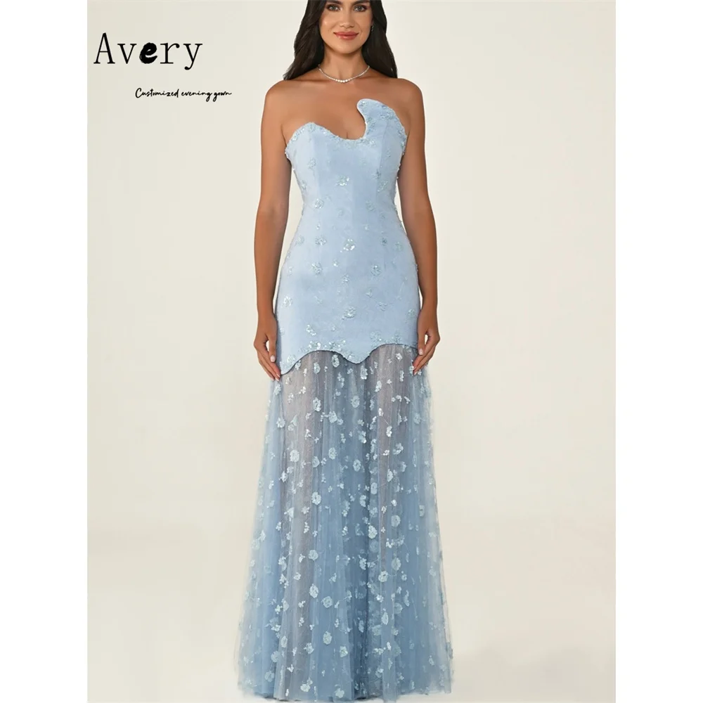 

Avery Custom Sky Blue Lace Shiny Off-shoulder Women's Ball Gown Dresses Luxury Elegant Party Dresses 2026 Luxury Evening Dress