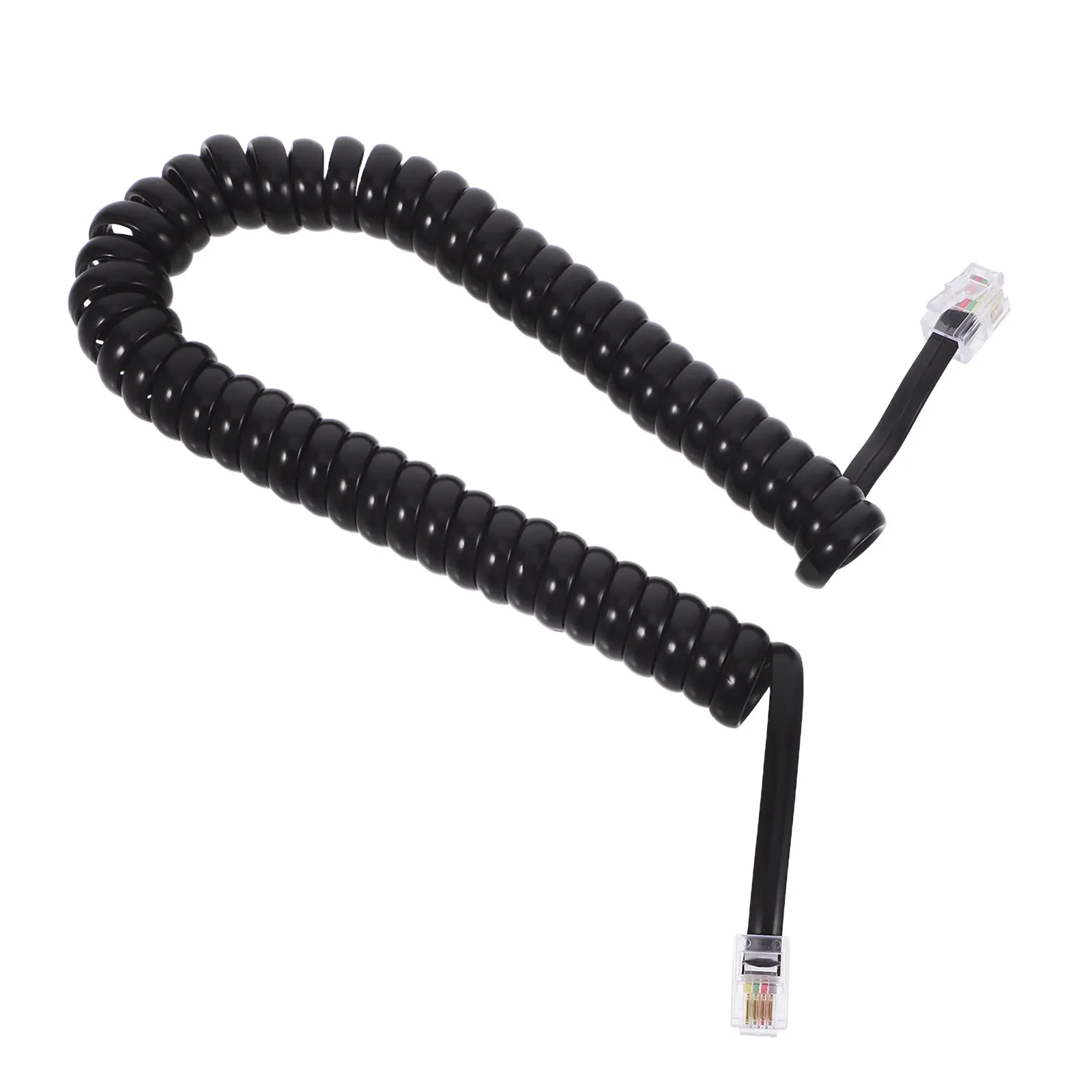 Telephone Line 4P4C RJ9 Coiled Cord Durable PVC Soft Flexible Black Phone Cable Extendable Landline Accessory Spiral for Home