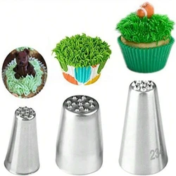 3Pc Stainless Steel Grass Cream Icing Nozzles Small Grass-Shape Decoration Mouth for Pastry Cake Decorating Essential Baking