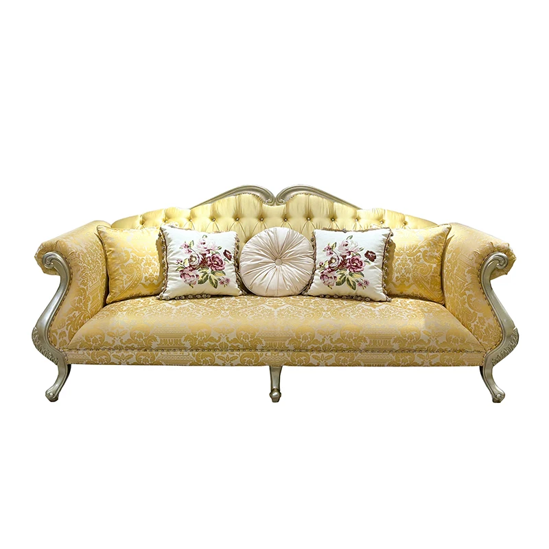 

French sofa European fabric luxury solid wood carving sofa gold sofa classic embroidery furniture