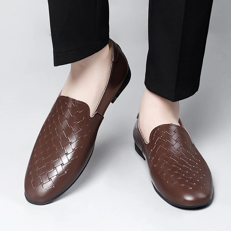 

Fashion Men Shoes Black Braid Leather Casual Driving Shoes Men's Slip On Penny Loafers 2026 New Style Leisure Shoes