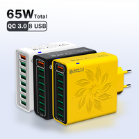 8 Ports USB QC 3.0 Fast Charger EU US KR Plug 65W Fast Charger Power Adapter For iPhone 15 Xiaomi Samsung Wall Quick Charge Plug