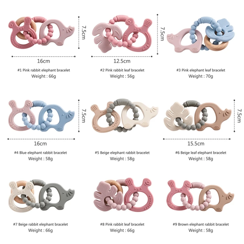 Giocattoli per massaggiagengive in Silicone braccialetto in Silicone senza BPA coniglio elefante giocattolo per la dentizione giocattoli per neonati in Silicone per uso alimentare regalo per bambini