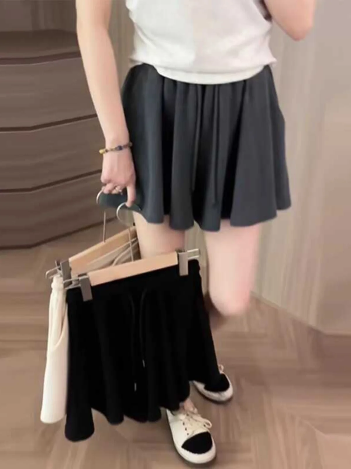 

Summer Shorts Skirts Women Elastic High Waist Casual Wide Leg Shorts Korean A Line Loose Drawstring Korean Style Streetwear A66