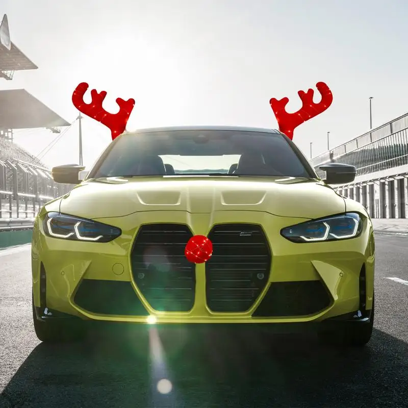 Deer Antlers For Car Reindeer Antlers & Nose  Window Roof-Top & Grille Rudolph Reindeer Antlers Auto Christmas Car Decoration