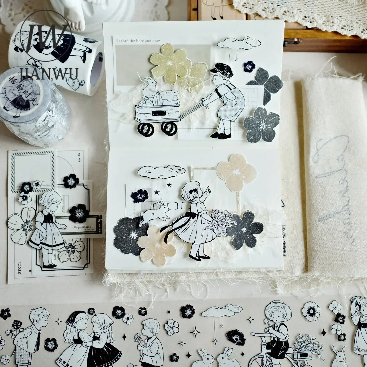 JIANWU 60mm*5m Cute Children Flower Landscape Material Collage Scrapbooking PET Tape Creative DIY Journal Stationery