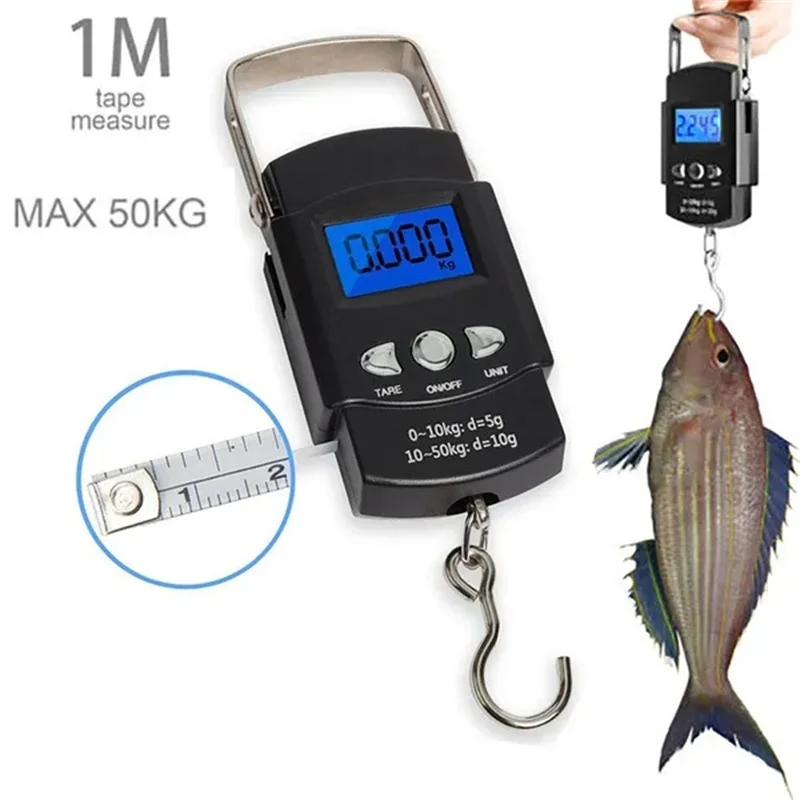 Escala de Bolso Pesando Equilíbrio Eletrônico Digital Fish Hook Pendurado Fita de Medição de Pesca Régua Mini Bagagem para Pesca 50kg