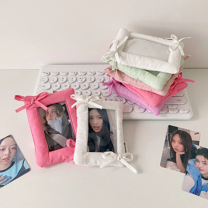 Ins Korean Style Bow Card Holder Mini Pillow 3-Inch Photocard Storage Cover Simple Mini Protective Case Display Package Pendant