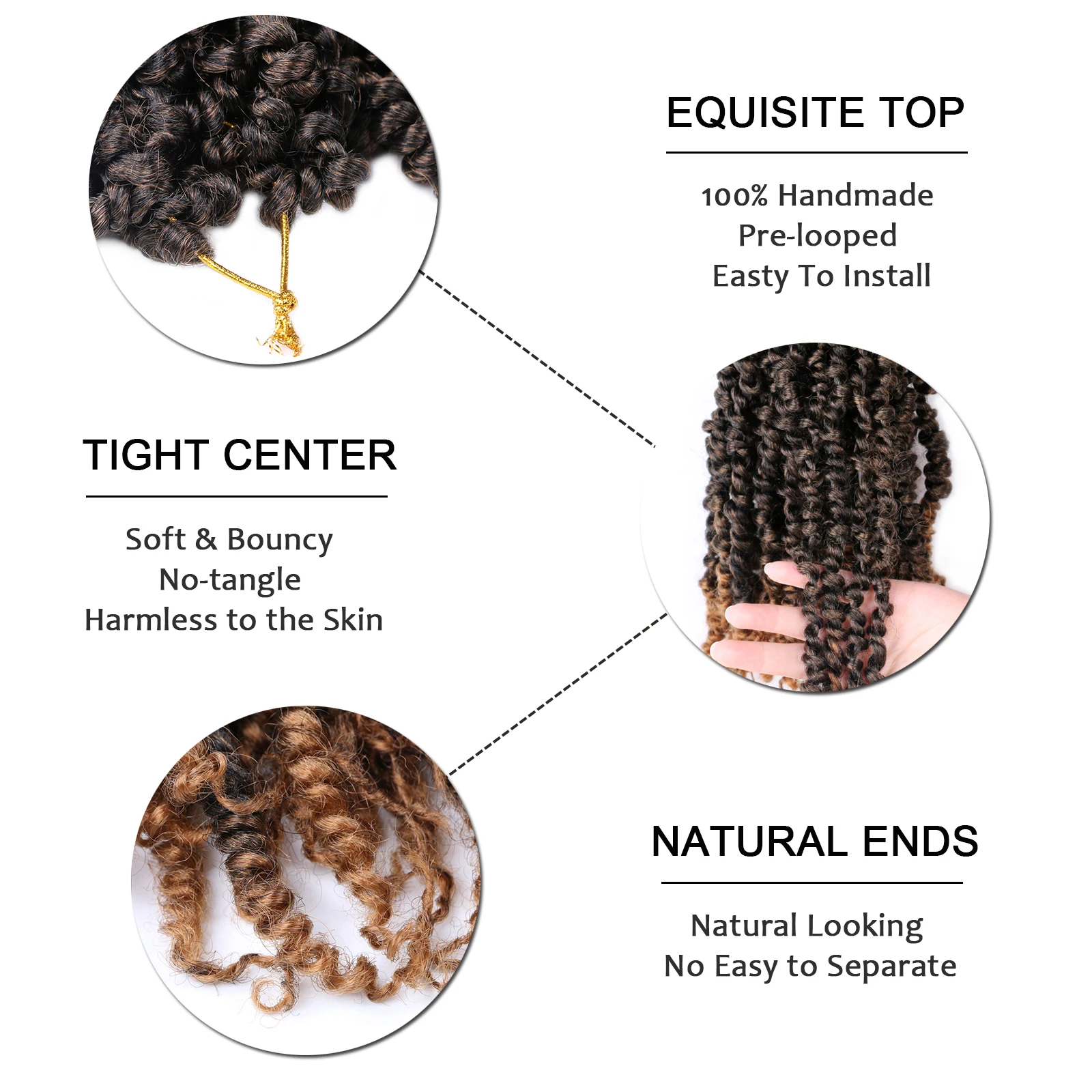 Korte Passie Twist Haar Ombre Bruin Gekleurde Gehaakte Vlechten Haar Pre-Lused Synthetisch Krullend Vlechten Hair Extensions Voor Vrouwen