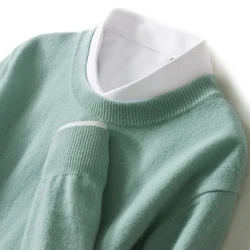Suéter de cachemira con cuello redondo para hombre, jerseys suaves y cálidos, camisa de punto suelta, blusa coreana, Otoño e Invierno