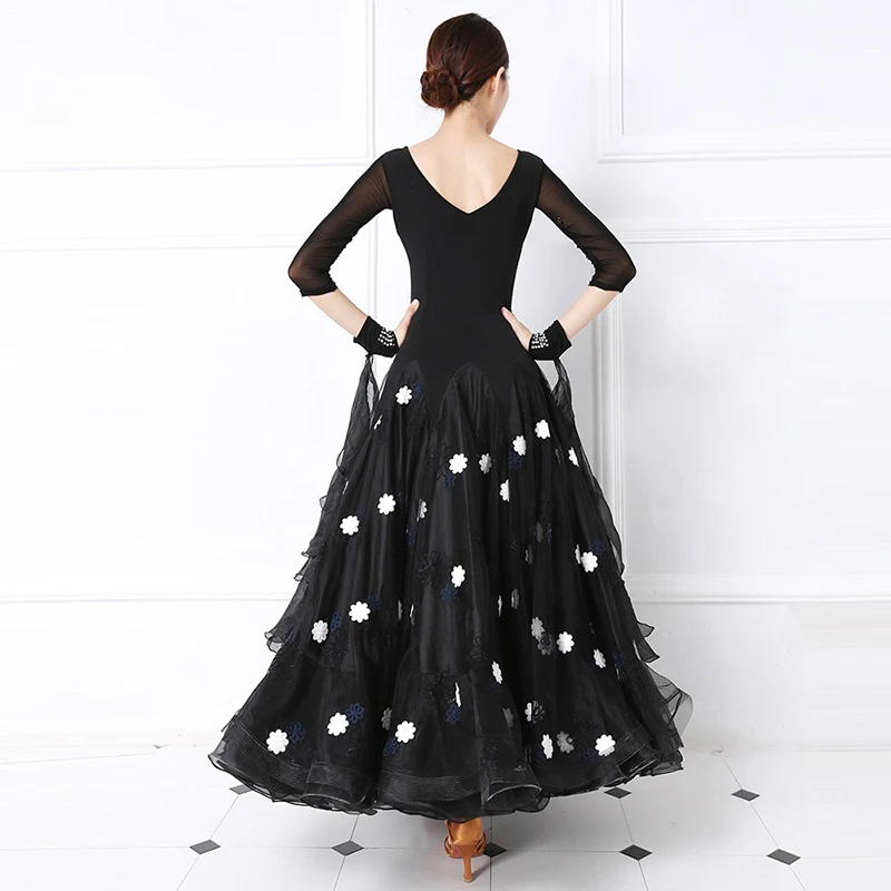 Elegant Standard Waltz Ballroom Dancing Dresses Adult Black Wave Point Modren Dance Skirt Ballroom Competition Dress Women