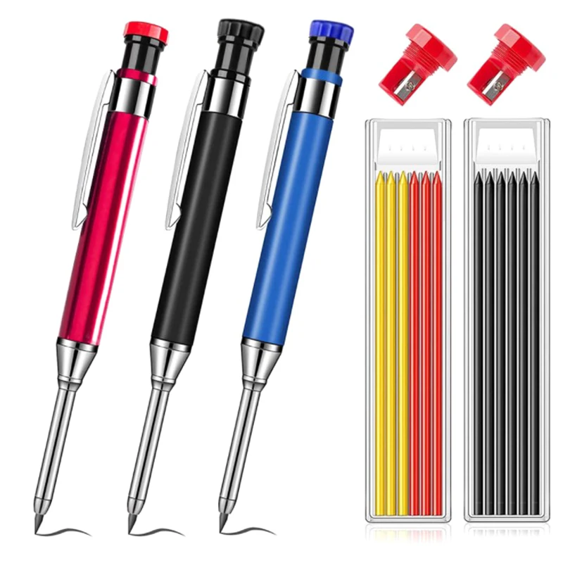 1pc 2.8mm Solid Carpenter Pencil Aluminum Rod Pencil Built-in Sharpener Marking Tool Woodworking Deep Hole Mechanical Pencils