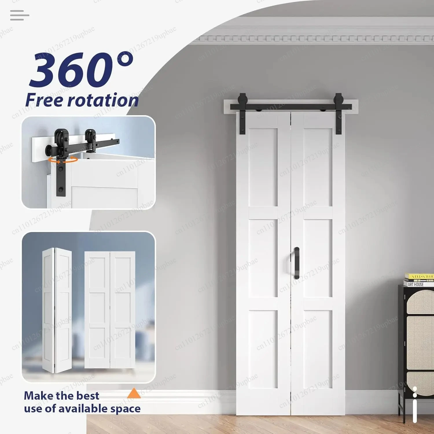 Double Sided White Bi-fold Barn Door Sliding Folding Door Solid Waterproof Interior Door with Complete Hardware Track Kit