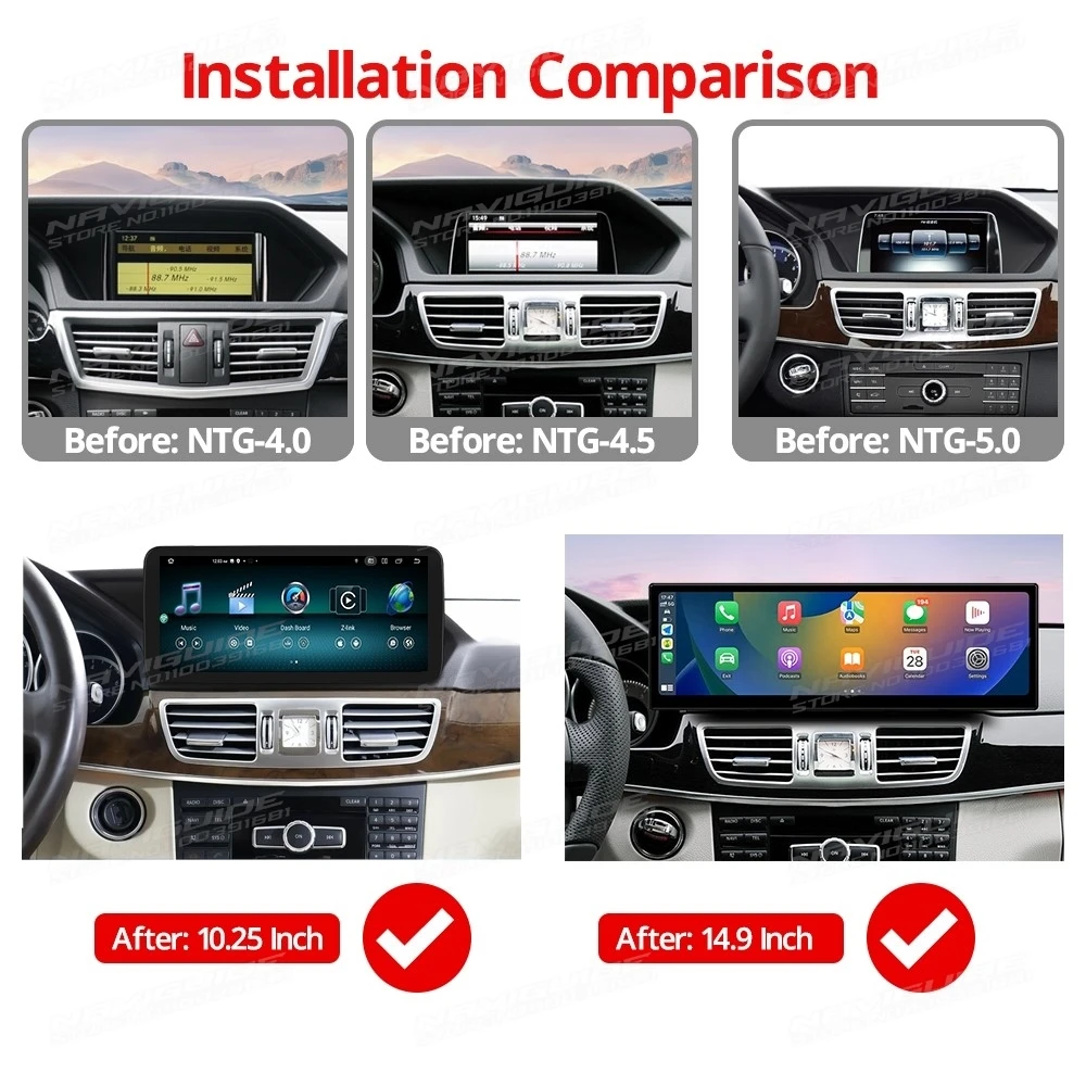 NAVIGUIDE 14.9'' Android 13 Car Radio For Mercedes E Class W212 NTG 5.0 Wireless Carplay Android Auto Multimedia Player system