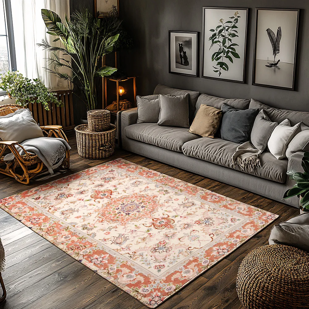 

Vintage Oriental Rug with Elegant Red Floral Design Premium Hand-Woven Persian Area Carpet for Living Room Decoration (5 x 8 Fee