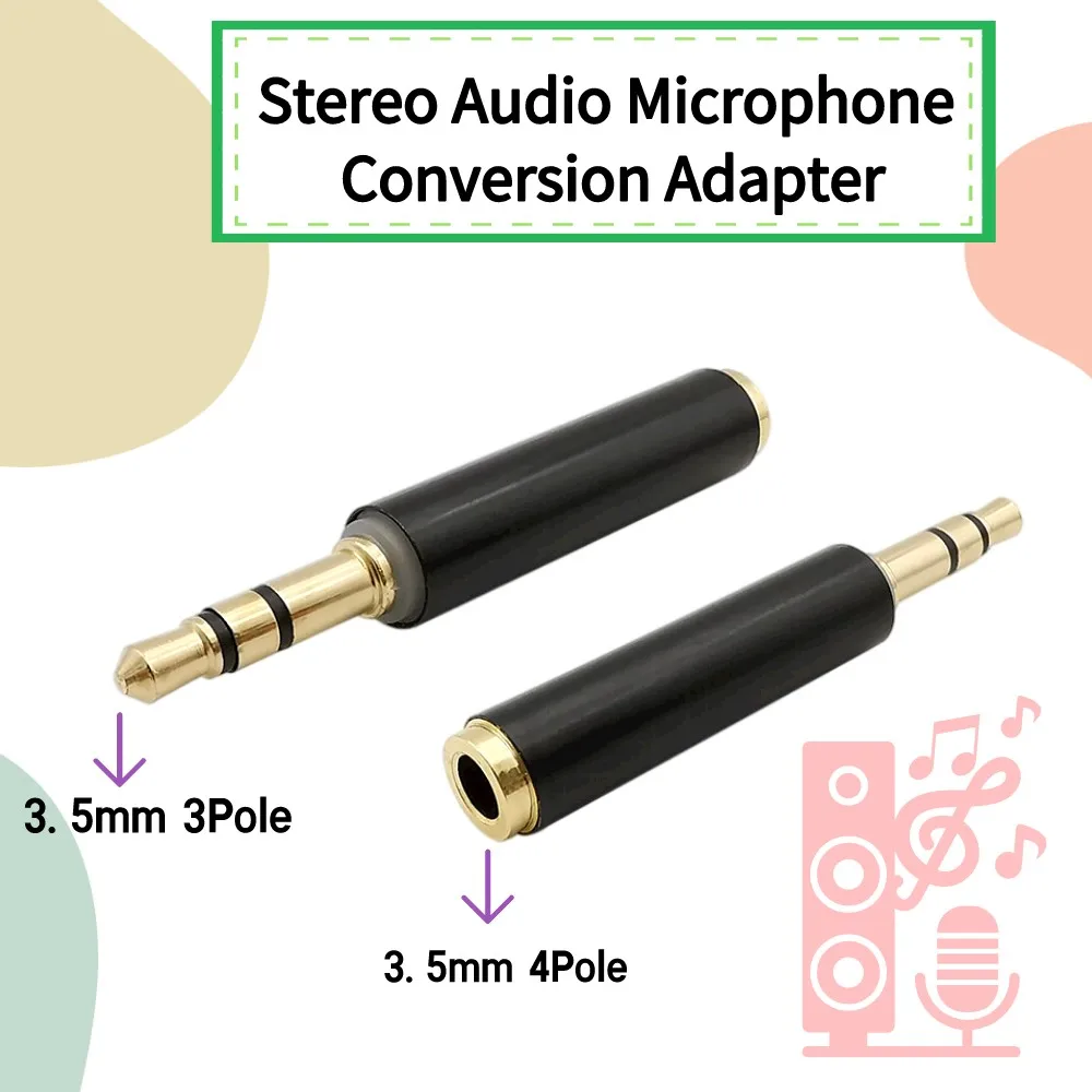 1/2/5Pcs Gold-Plated 3.5mm Jack Plug Stereo Audio Microphone Conversion Connector 3.5mm 3Pole Male to 4Pole Female AUX Adapter