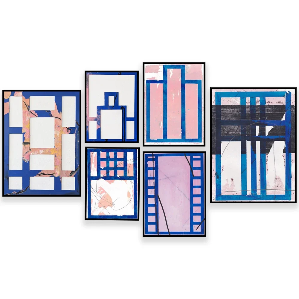 

Nordic canvas painting blue geometric abstract poster modern minimalist painting wall art living room home aesthetic decoration