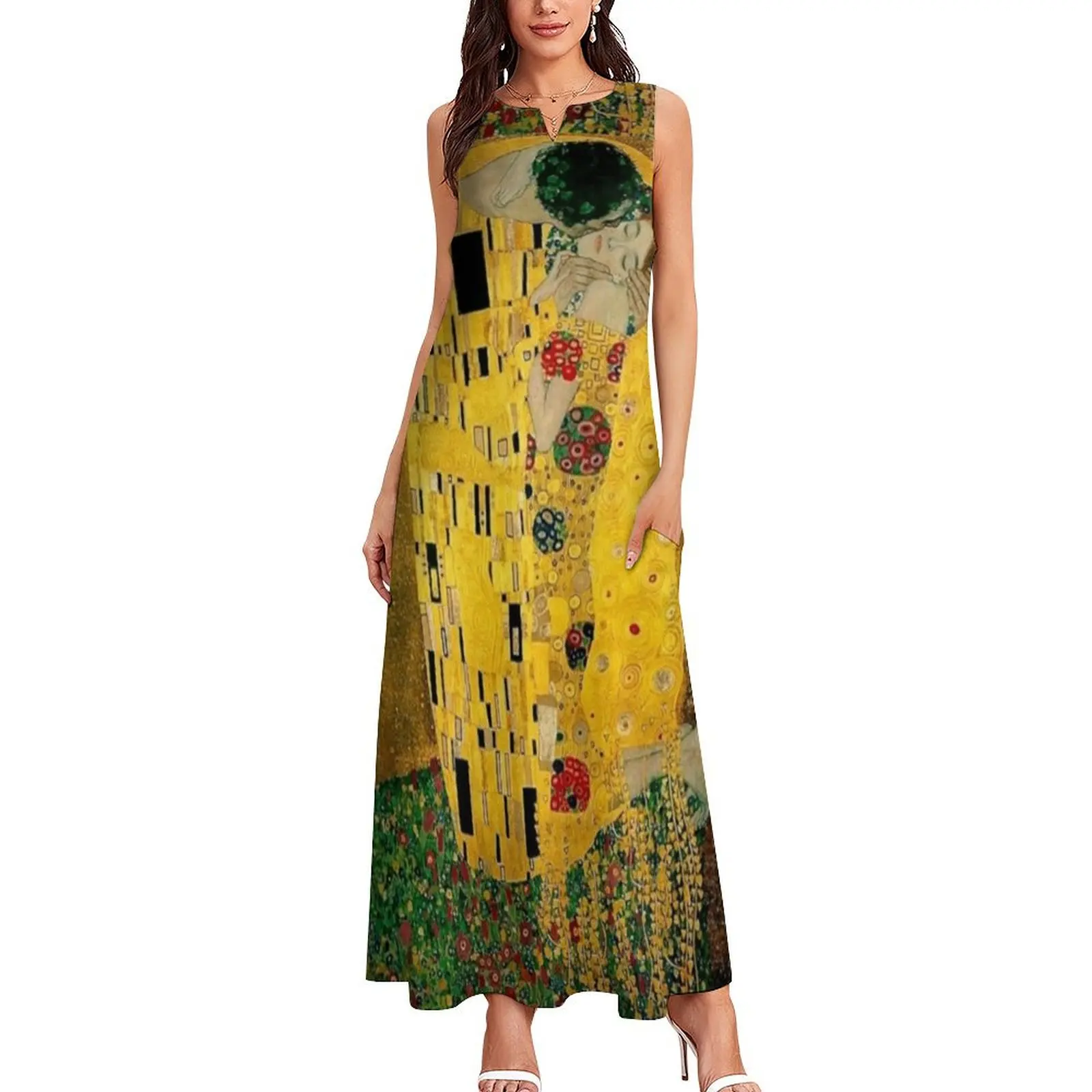 The Kiss by Gustav Klimt Liebespaar - The Lovers Long Dress summer dress korean women cocktail dresses long sleeve dress