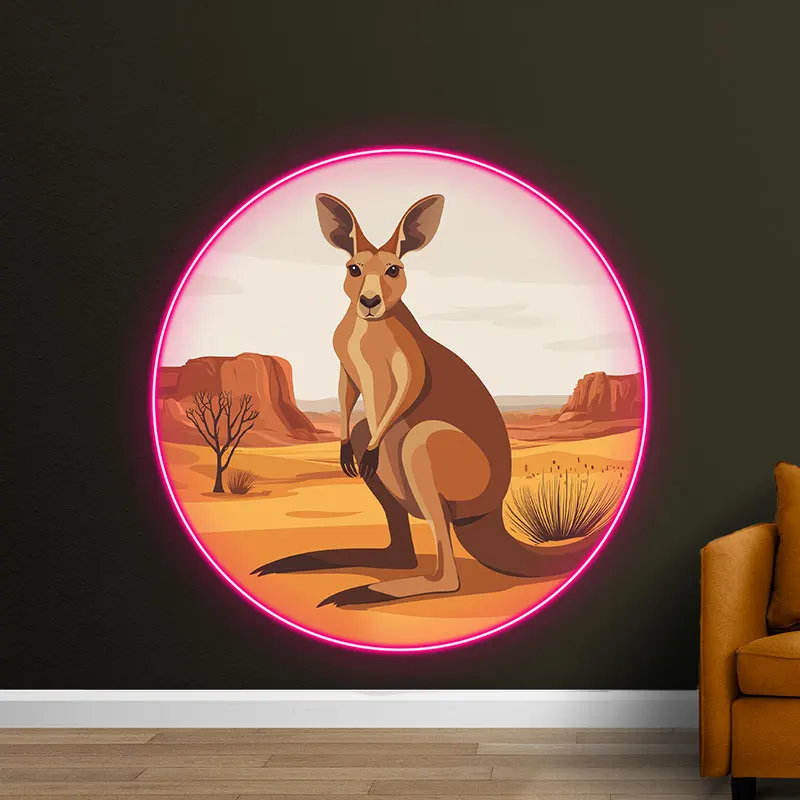 Toysign Desert Kangaroo Neon Light - Nature-inspired LED Art for Kids Room, Nursery, Custom Animal Neon Light, Gift - Pink Frame