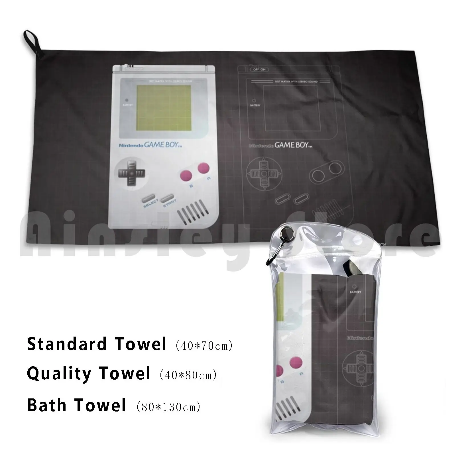Gameboy Mechanical Drawing Beach Towel Quick Dry Quality Towel Gameboy Vintage Classic 1989