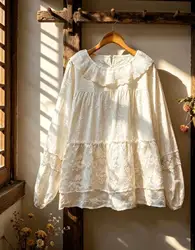 2026 Mori girl fashion lace collar embroidered patchwork shirts 100% cotton women's long sleeve blouses lolita clothing