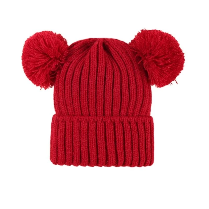 

J15U Comfortable Baby Winter Hat with Double Pom Poms Design Infant Warm Cap for 0-3