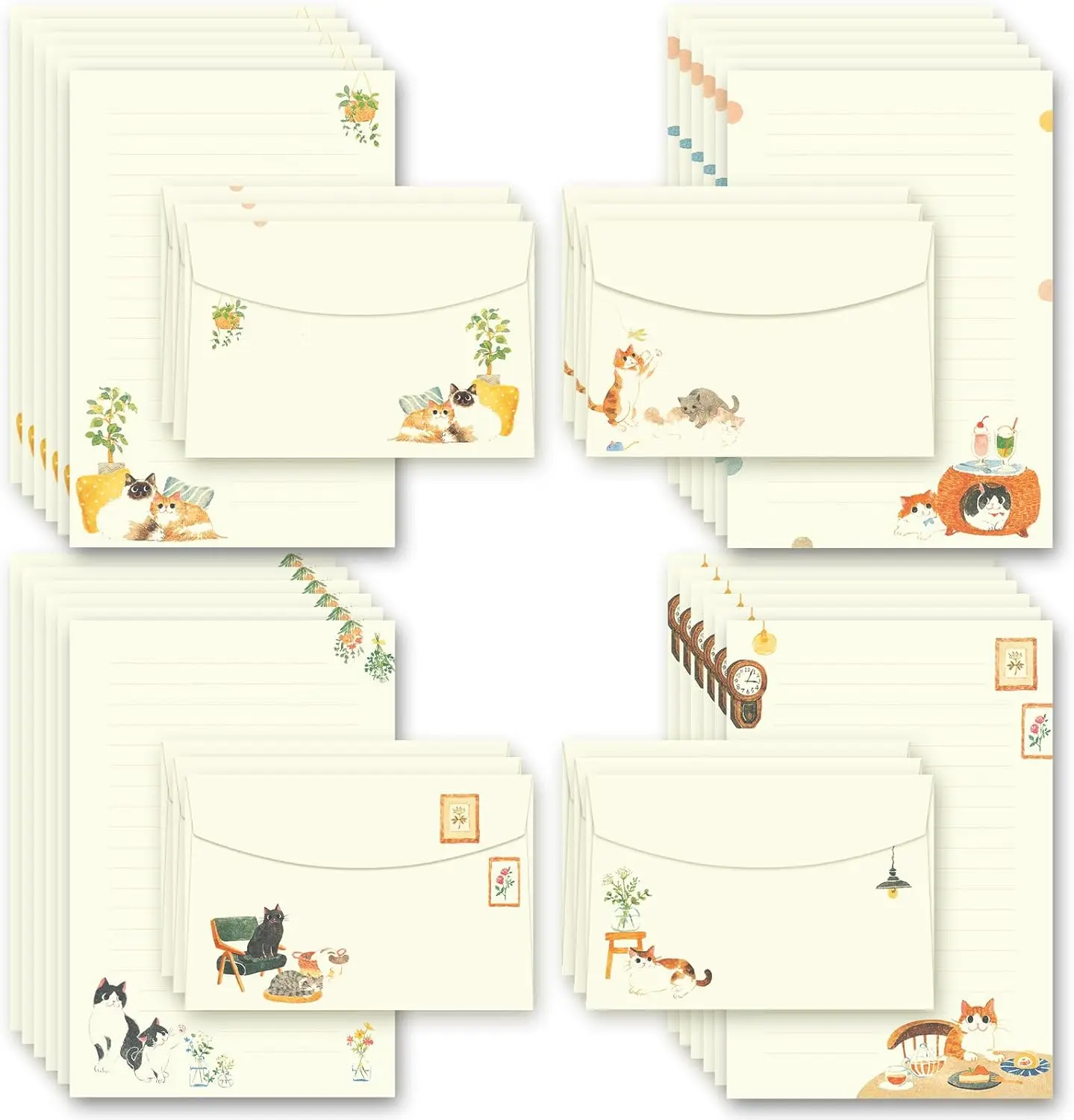 

72 Pcs Cute Cat Stationery Set, 8.3x5.6 Inch Writing Paper with Envelopes, Lined Sheets for Letters and Notes