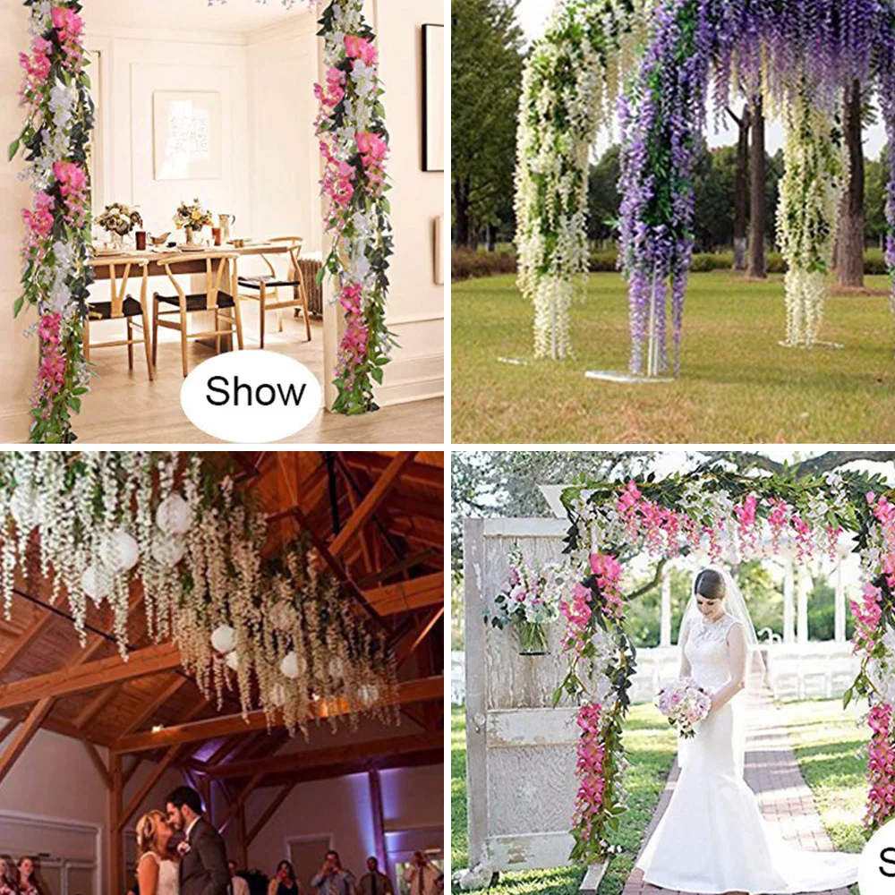2/4Pcs Wisteria Vine 7ft Faux Flowers Silk Wisteria Garland Artificial Wisteria Vine Rattan Silk Hanging Flower for Home Garden