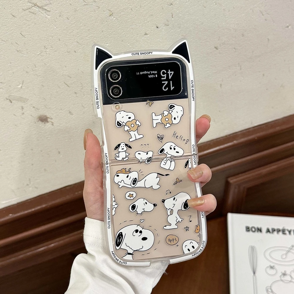 3D Cute Cartoon Snoopy Charlie Brown Phone Case For Samsung Galaxy Z Flip 7 6 5 Case Soft TPU Back Cover For Z Flip 3 4