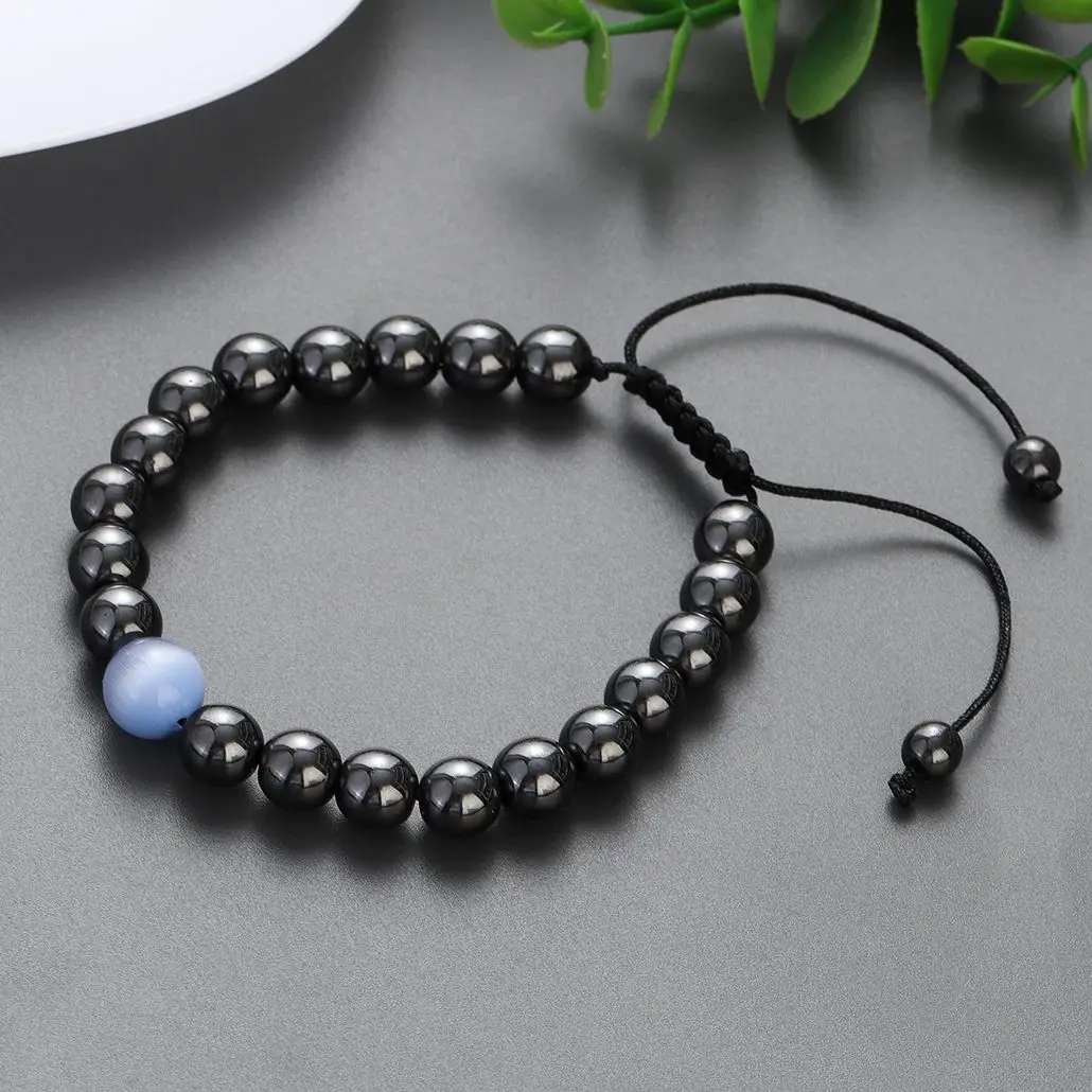 Pulseras de hematita de obsidiana negra Natural para Hombre, joyería con dijes ajustables para Mujer, joyería de alma de piedra energética, Pulsera para Hombre