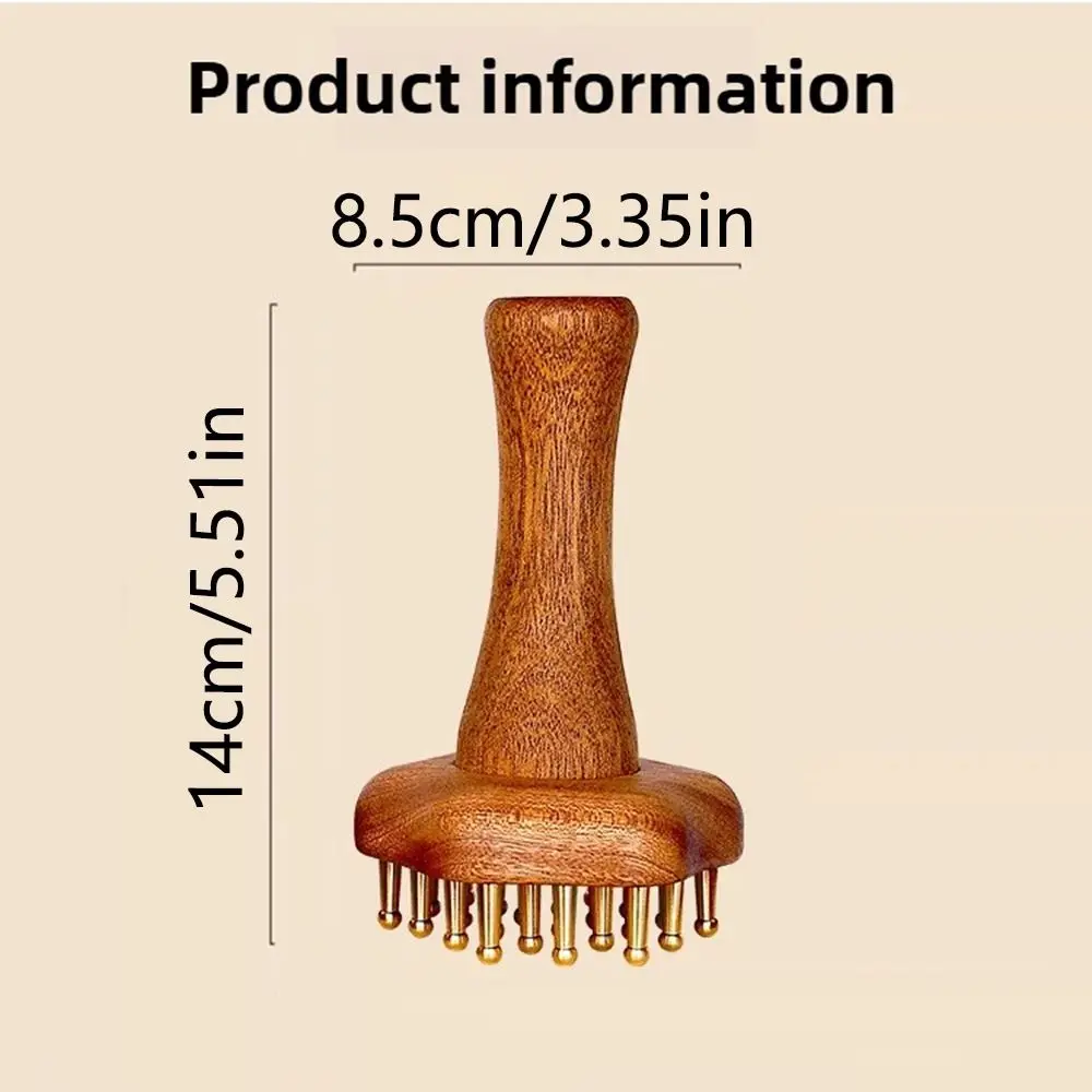Draagbare houten massageborstel Houten handvat 24-tanden Messing Gua Sha Massage Tool Huidschrapen Koperen kop Meridiaan Massager