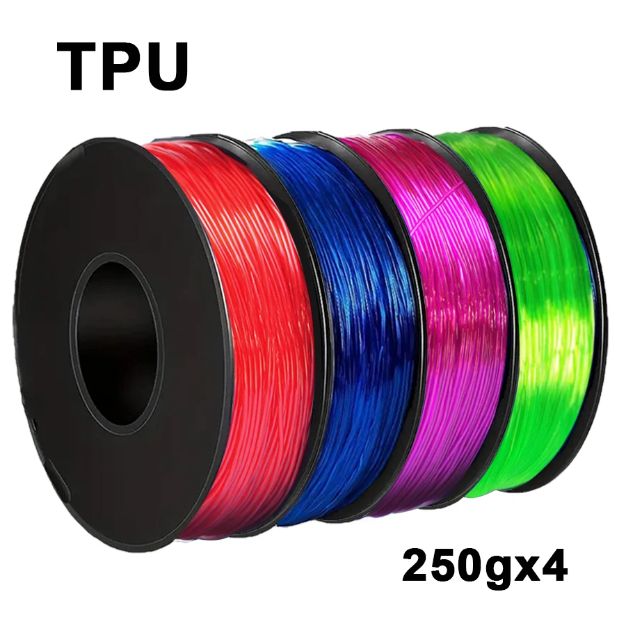 

250g 1Kg TPU Transparent Blue 3D Printer Flexible Filament 1.75mm Elastic Tpu 3D Printing Material Transparent Green Red 250gx4