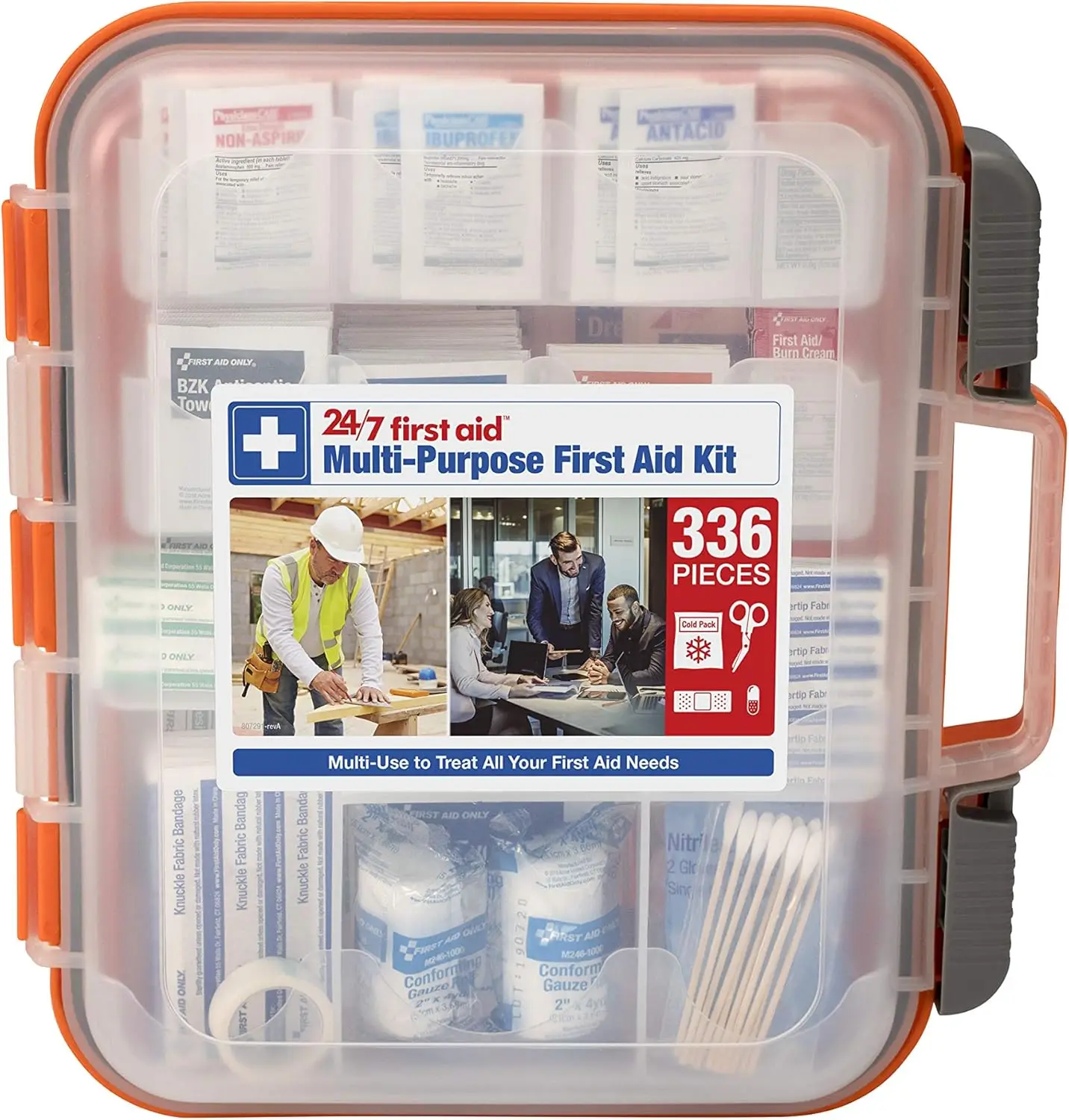 

24/7 OSHA Compliant First Aid Kit for Business, Home, Car - 336 Pieces in Plastic Case with Easy Latches