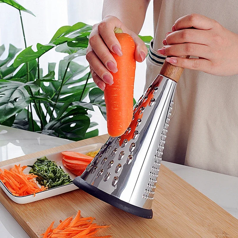 

Wooden Handle Stainless Steel Cone Grater for Vegetables Grinder Garlic Cheese Potato Crusher Cutter Chopper Kitchen Accessories