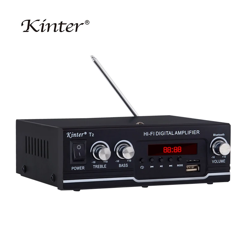 

KINTER T2 Power Amplifier Audio Karaoke Home Theater Amplifier 2 Channel Bluetooth Class D Amplifier USB/TF AUX Input