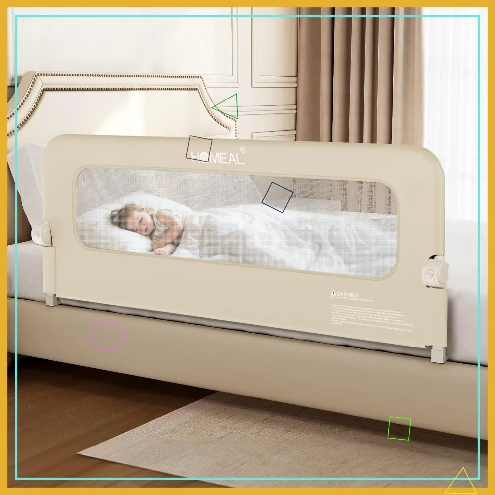 U자형 베이스가 있는 엑스트라 롱 유아용 침대 난간, 트윈부터 킹 사이즈 매트리스까지 사용 가능한 안전 가드, 베이지색, 간편 설치