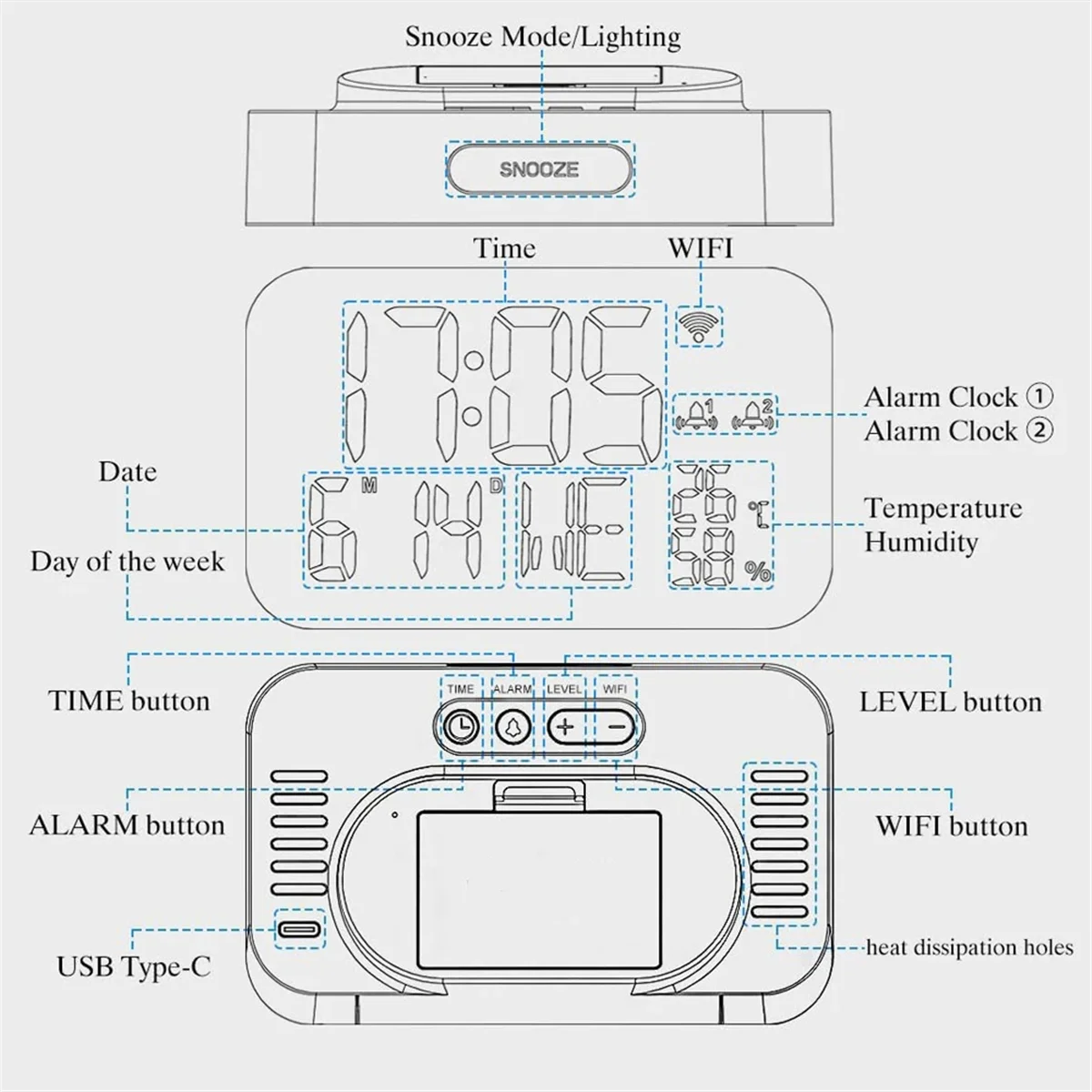 A002 Tuya WiFi Clock Calendar Inteligentny termometr higrometr z cyfrowym wyświetlaczem LED Obsługa WIFI