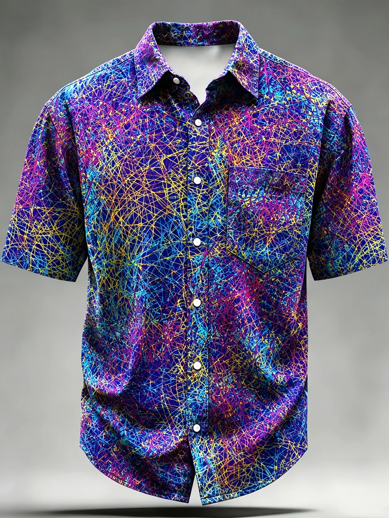 Men's Shirt Multicolor Glitter Splatter Abstract Print Short Sleeve Button Down Casual Party Summer Mens Clothing