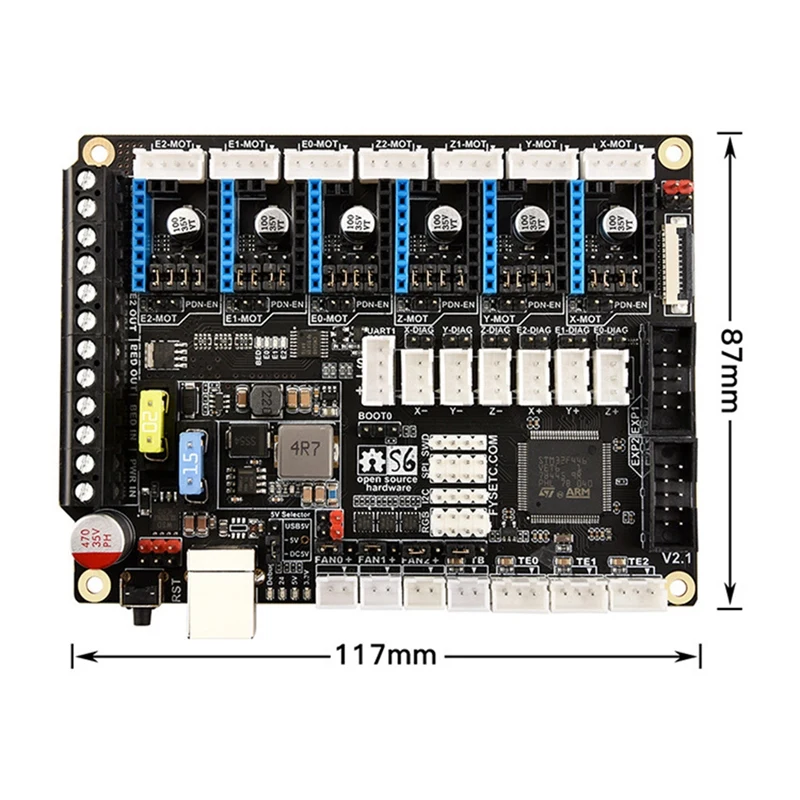 S6 V2.1 Board 32 Bit Control Board Support 6X TMC Drivers Uart/SPI Flying Wire XH Connector For VORON V1.8 V1.9