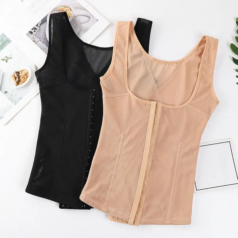 

Mesh Slimming Body Shaper Plus Size Tummy Control Lace Trimmer Camisole Vest Front Buckle Thin Compression Shapewear Women
