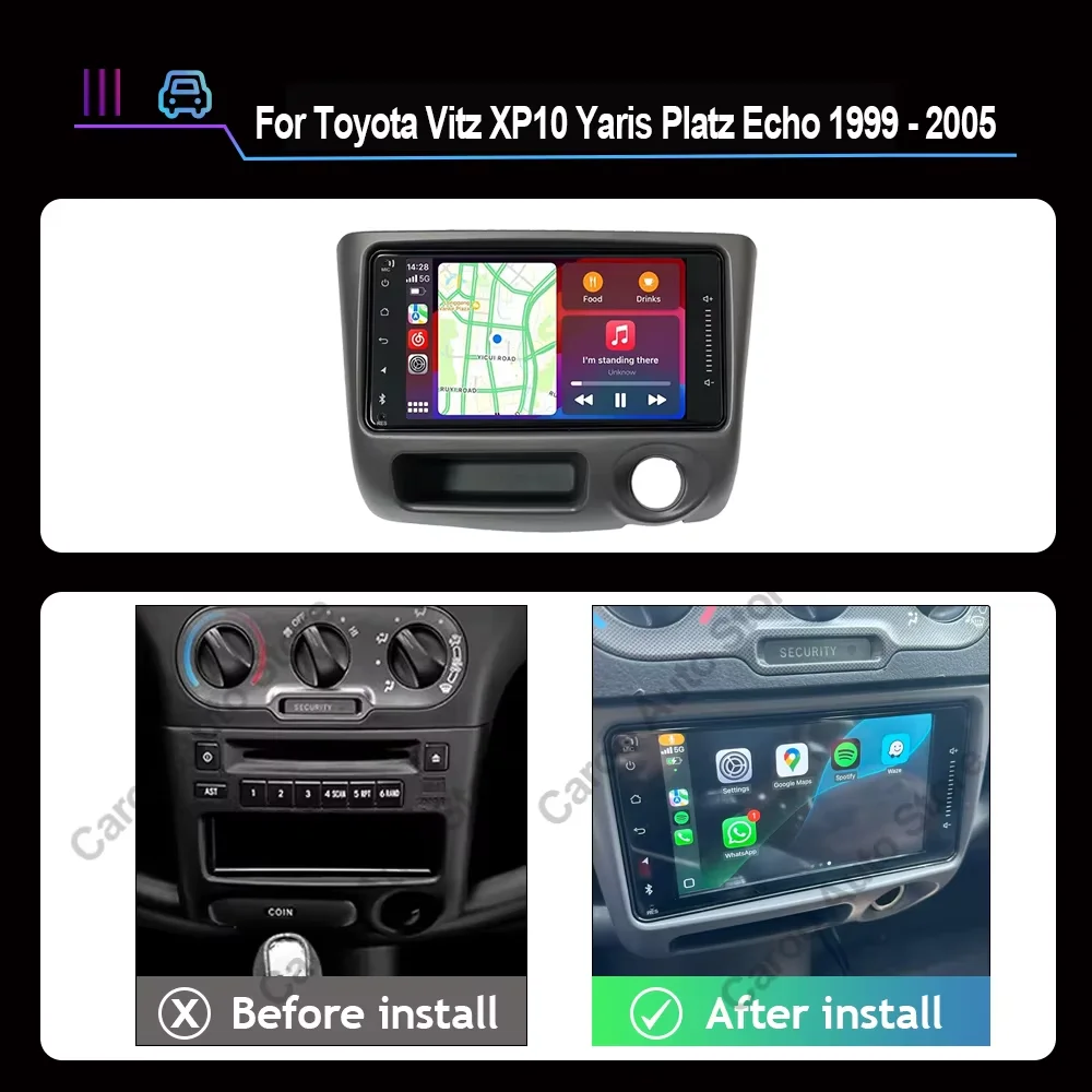 Android 15 For Toyota Vitz Yaris Echo 1999-2005 Carplay Auto Car Radio Multimedia Video Player Navigation GPS No 2Din 2 Din DVD