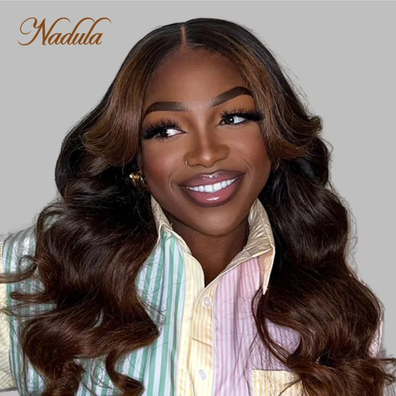 

Nadula Bye Bye Knots Wig 7x5 Glueless Lace Black to Chestnut Brown Ombre Loose Wave Wig With Bleached Knots Put On And Go Wig