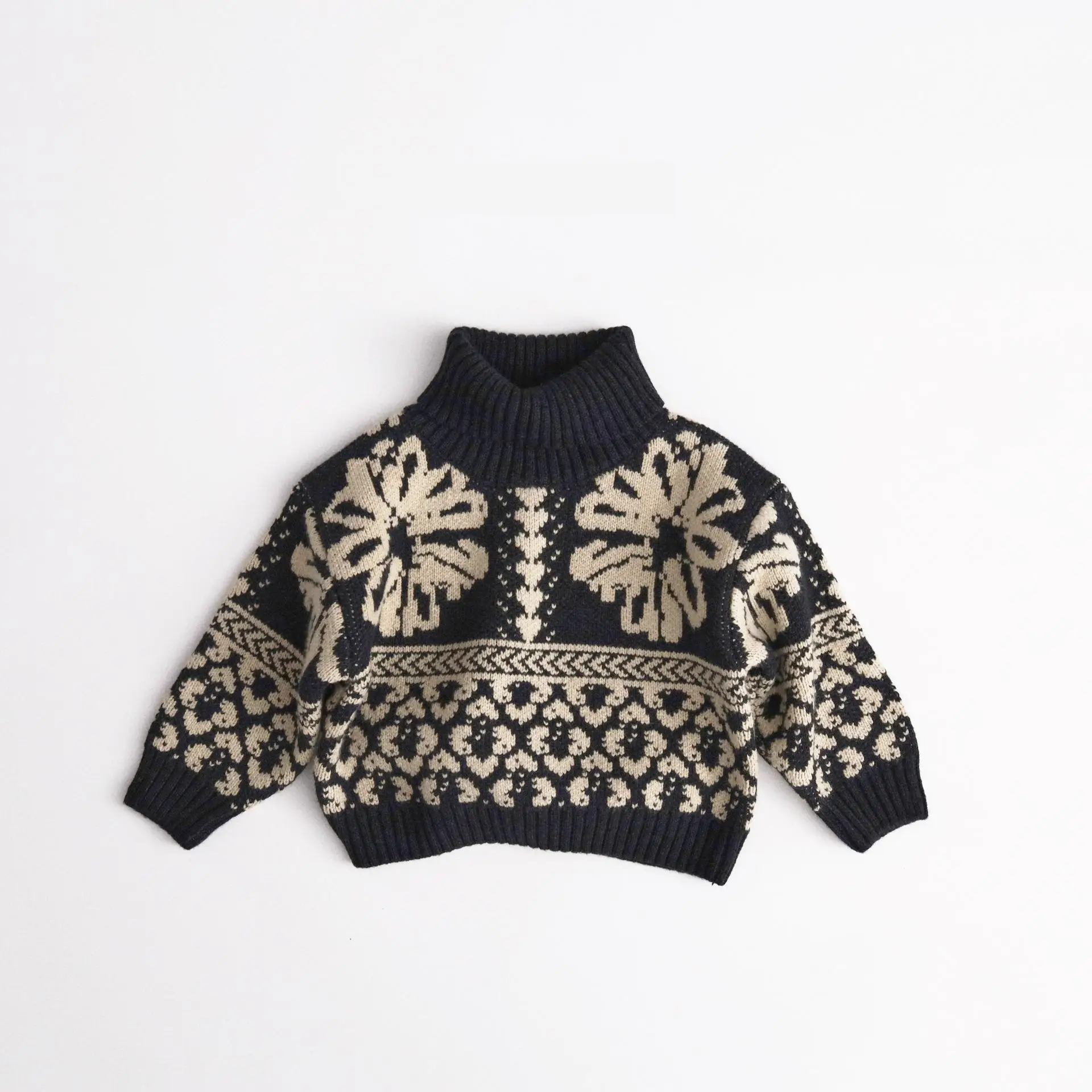 

2026 Spring New Children Turtleneck Sweater Cotton Boys Girls Thick Knitted Pullover Toddler Casual Sweater Coat Kids Clothes