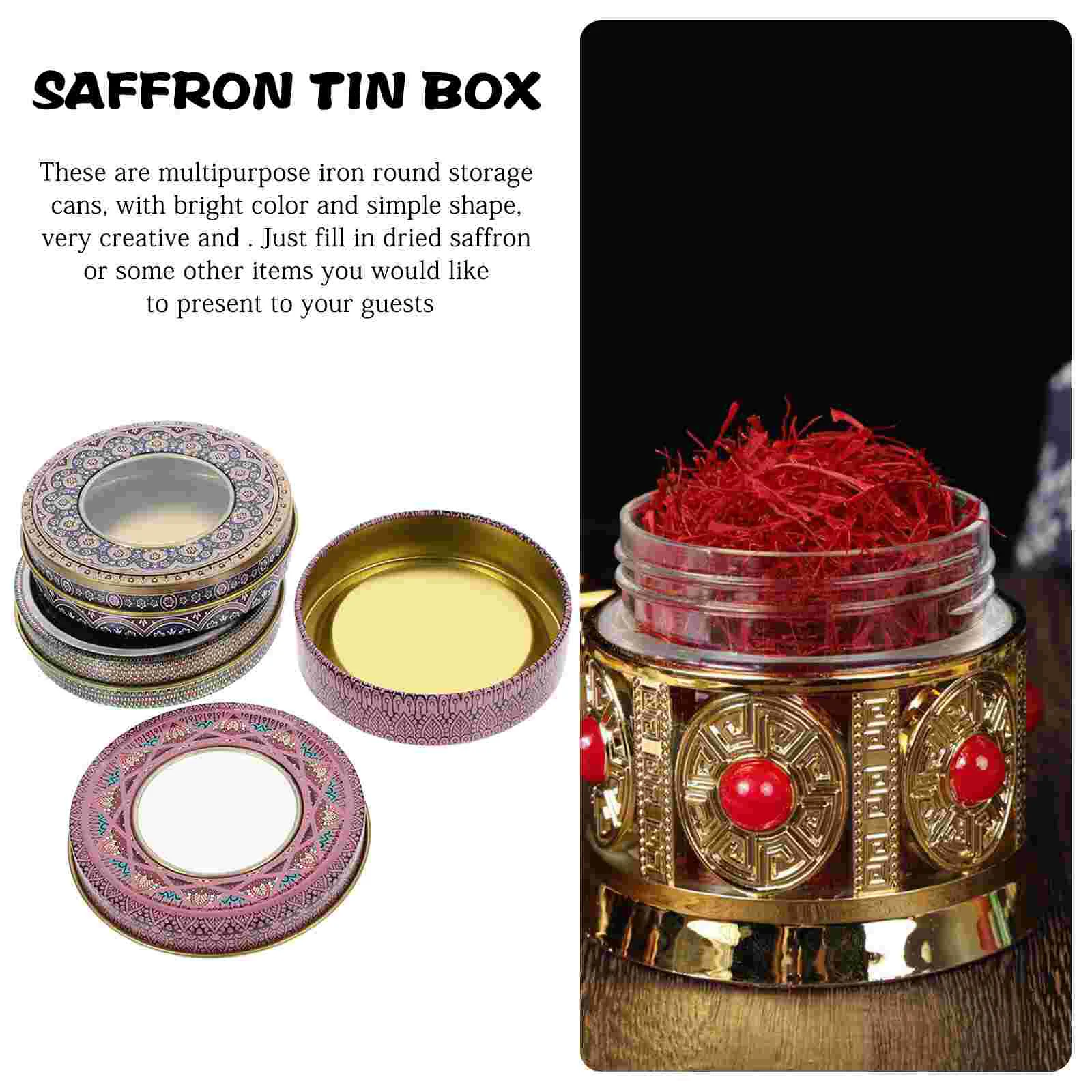 4 Pcs Saffron Tin Box Storage Cans Metal Containers Iron Canisters Christmas Crackers Compact Decor Home Jars Sealed Gift Small