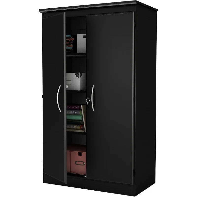 Tall 2-Door Storage Cabinet with Adjustable Shelves, Solid Black