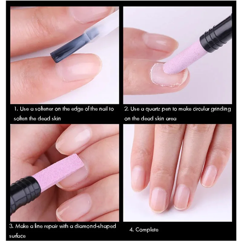 Empurrador de unhas de ponta dupla, polimento fino, bastão de quartzo, removedor de cutícula, aparador de pele morta, lavável, caneta de pedicure, ferramenta de cuidados com as unhas