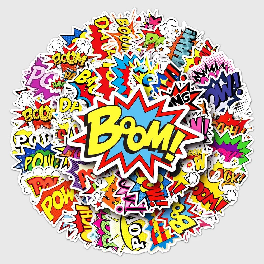 10/50Pcs/pack OOPS BANG BOOM WOW POW Graffiti Stickers DIY Words Sticker for Laptop Skateboard Guitar Fridge Waterproof Decals